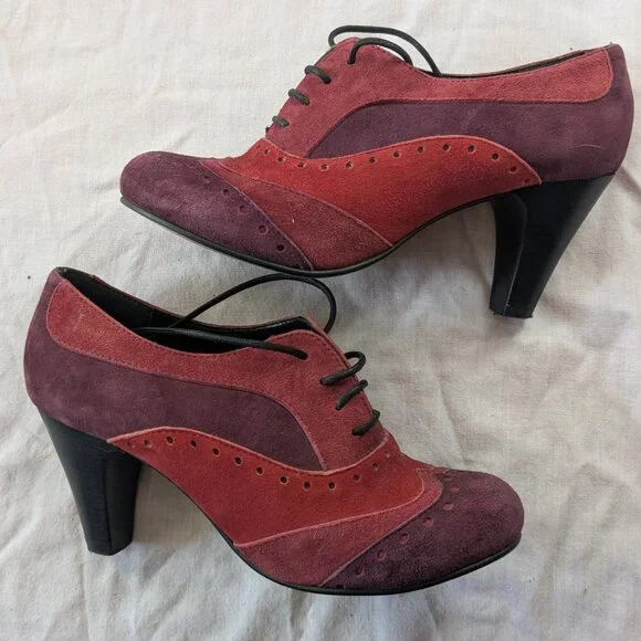 Carlo Rossetti burgundy colourblock suede Oxford heeled booties | Size 6.5 - Picture 5 of 7